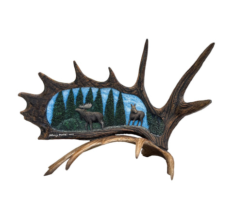 Moose in the Forest Antler Carving
