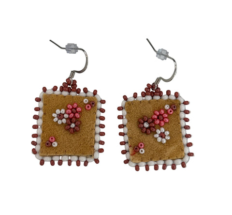 Floral Dia/SQR Moosehide Earrings ~ 1.25"
