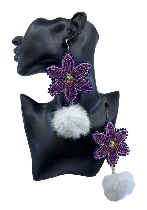 Medium Handcrafted Beaded Earrings with Fur & Horse Hair (3")