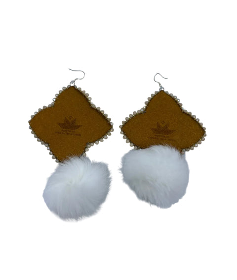 Large Beaded Earrings - Pom Poms