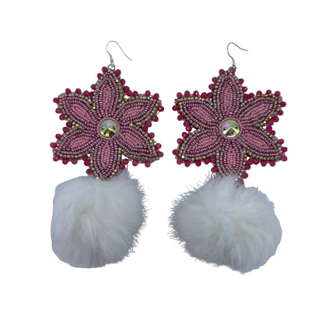 Medium Handcrafted Beaded Earrings with Fur & Horse Hair (3")