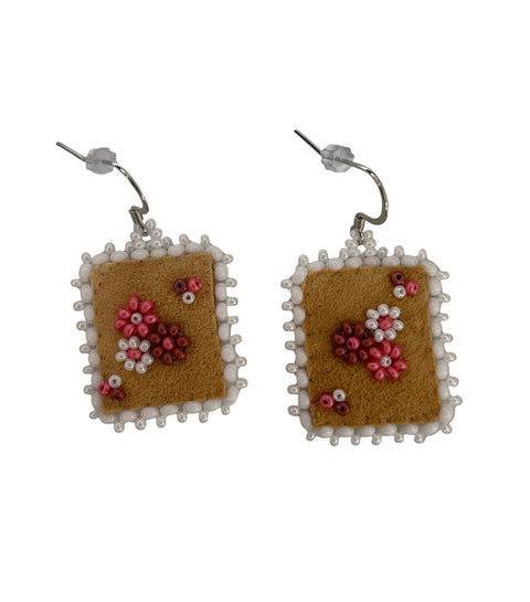 Floral Dia/SQR Moosehide Earrings ~ 1.25"