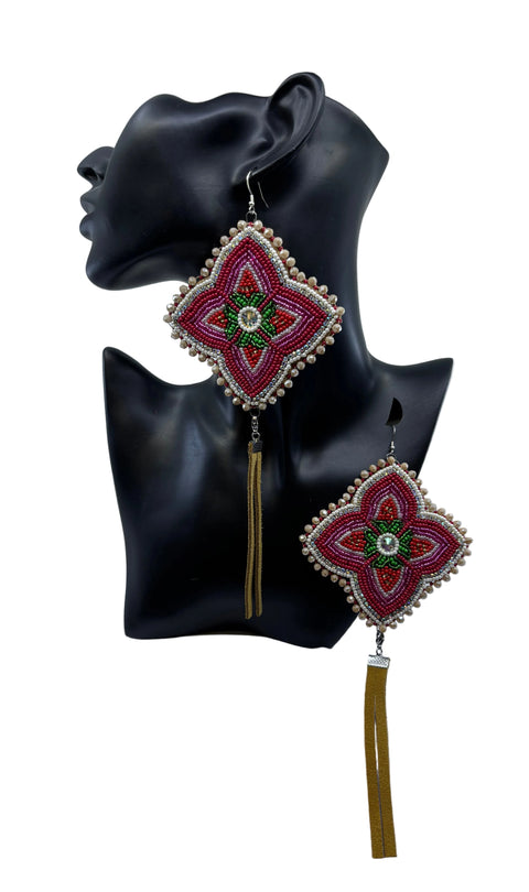 Large Beaded Earrings - Fringe