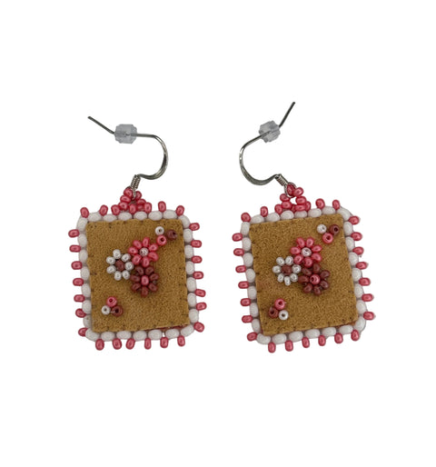 Floral Dia/SQR Moosehide Earrings ~ 1.25"