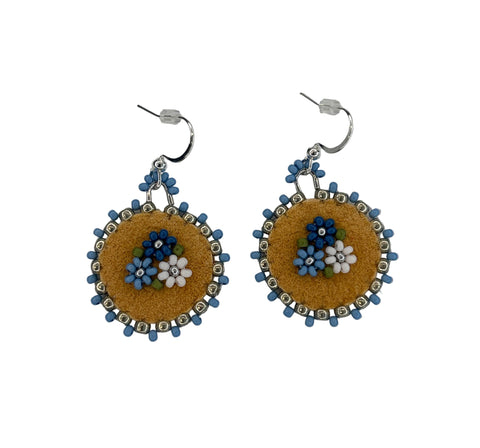 Floral Circle Moosehide Earrings ~ 1"