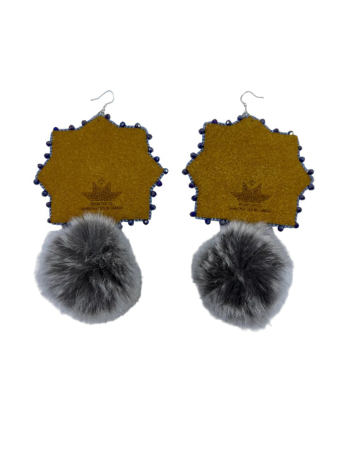 Large Beaded Earrings - Pom Poms