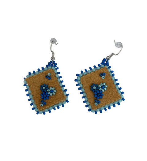 Floral Dia/SQR Moosehide Earrings ~ 1.25"