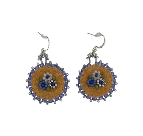 Floral Circle Moosehide Earrings ~ 1"