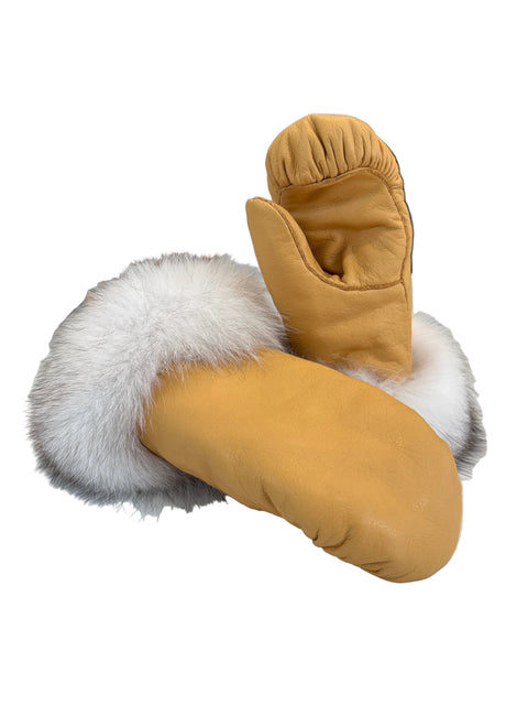 Traditional Leather Mittens with fox Fur
