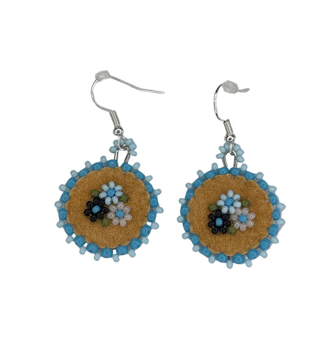 Floral Circle Moosehide Earrings ~ 1"
