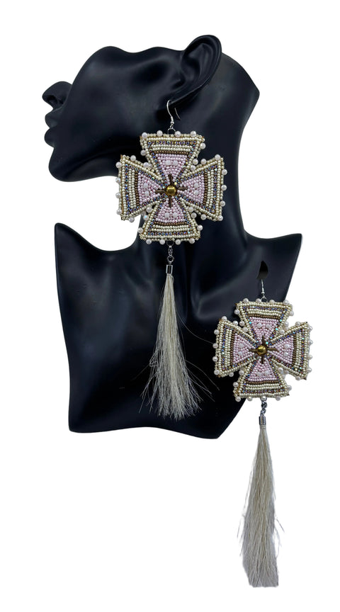 Large Beaded Earrings - Fringe