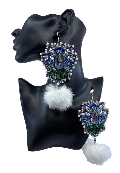 Medium Handcrafted Beaded Earrings with Fur & Horse Hair (3")