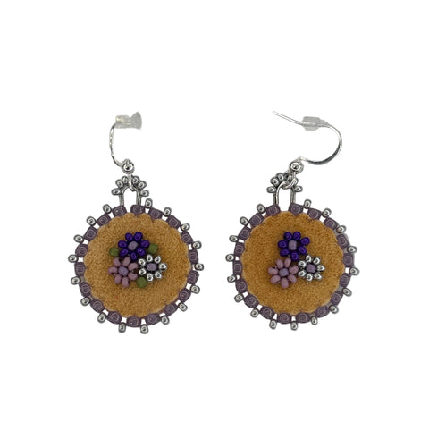 Floral Circle Moosehide Earrings ~ 1"