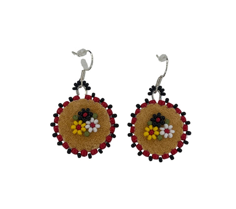 Floral Circle Moosehide Earrings ~ 1"
