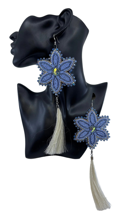 Medium Handcrafted Beaded Earrings with Fur & Horse Hair (3")