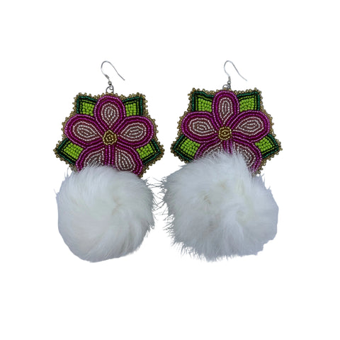 Medium Handcrafted Beaded Earrings with Fur & Horse Hair (3")