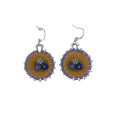 Floral Circle Moosehide Earrings ~ 1"