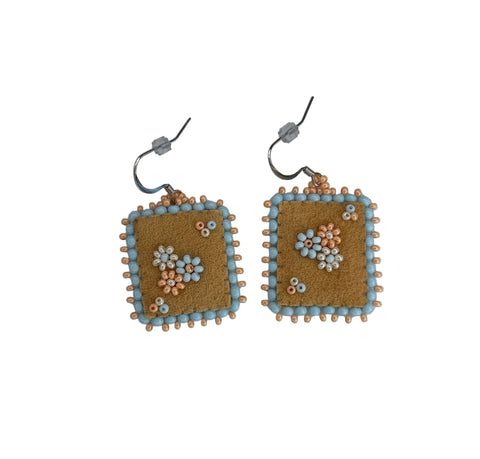 Floral Dia/SQR Moosehide Earrings ~ 1.25"