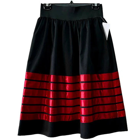 Tone on Tone Ribbon Skirt Midi – Red & Black
