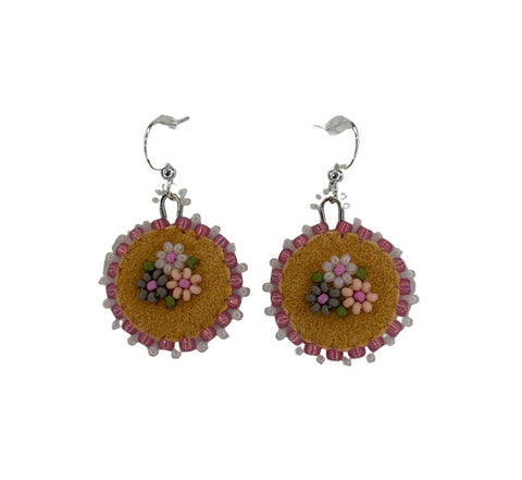 Floral Circle Moosehide Earrings ~ 1"