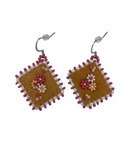 Floral Dia/SQR Moosehide Earrings ~ 1.25"