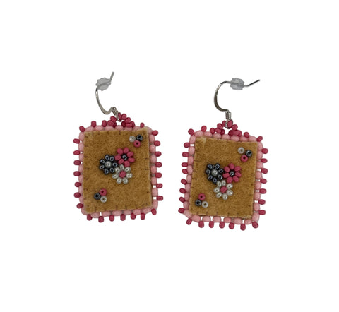 Floral Dia/SQR Moosehide Earrings ~ 1.25"