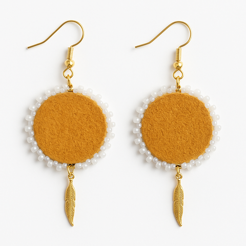 Moose Hide Earrings with Feather Charm – 1" Diameter
