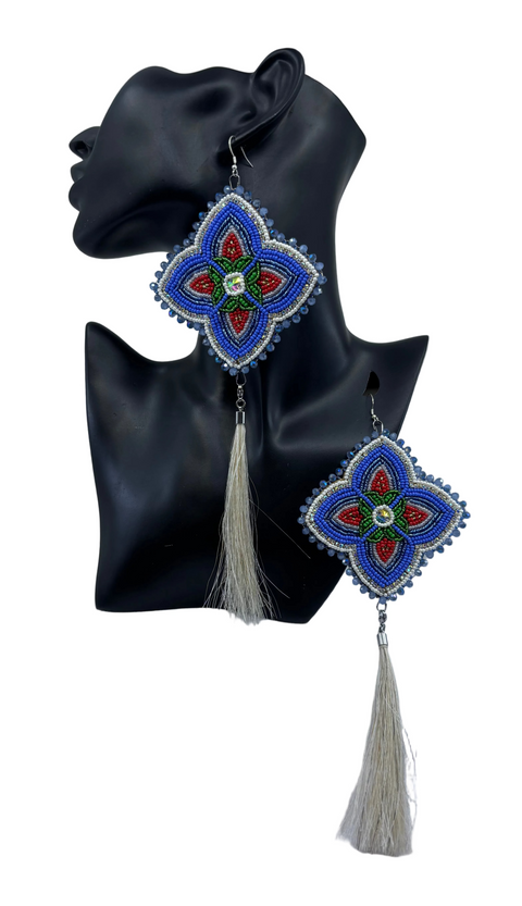Large Beaded Earrings - Fringe