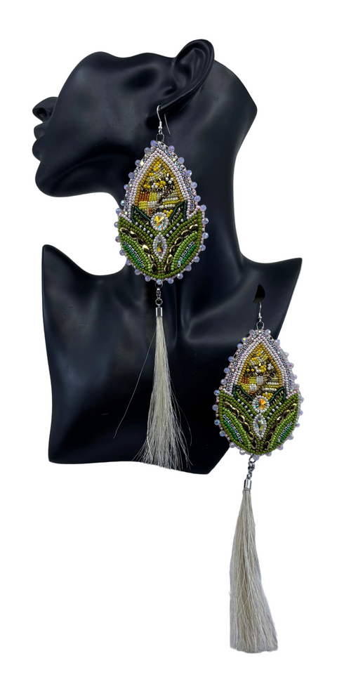 Large Beaded Earrings - Fringe