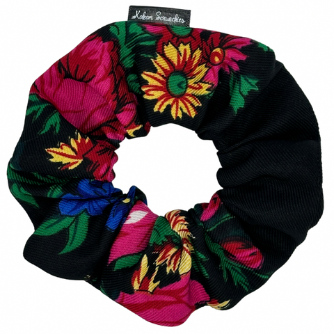 Mum black floral scrunchie
