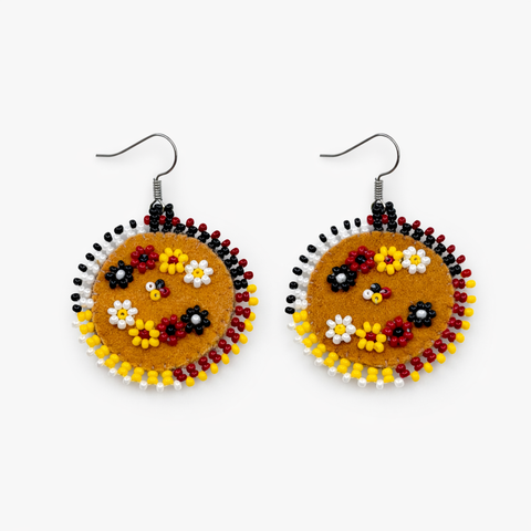 Beaded Round Moosehide Earrings by Sheila Matoush