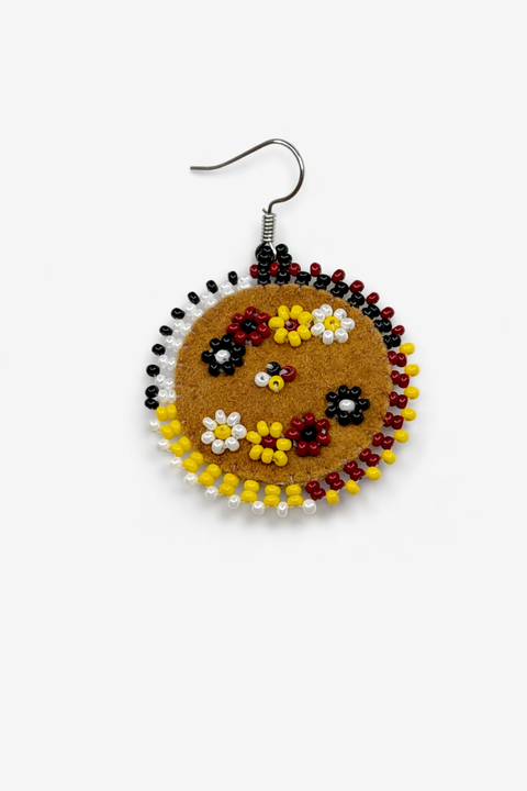 Beaded Round Moosehide Earrings by Sheila Matoush