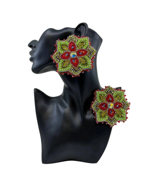 Large Handcrafted Beaded Earrings (3.5")