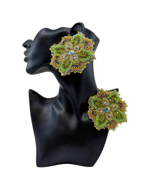 Large Handcrafted Beaded Earrings (3.5")