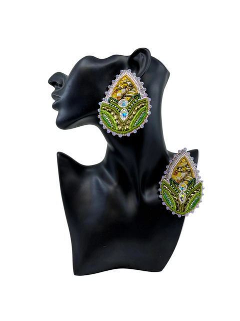 Large Handcrafted Beaded Earrings (3.5")