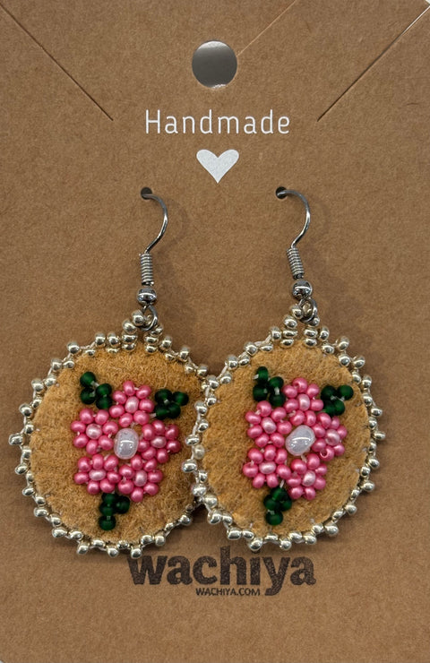 Round Cree Floral Beaded Moosehide Earrings (1")