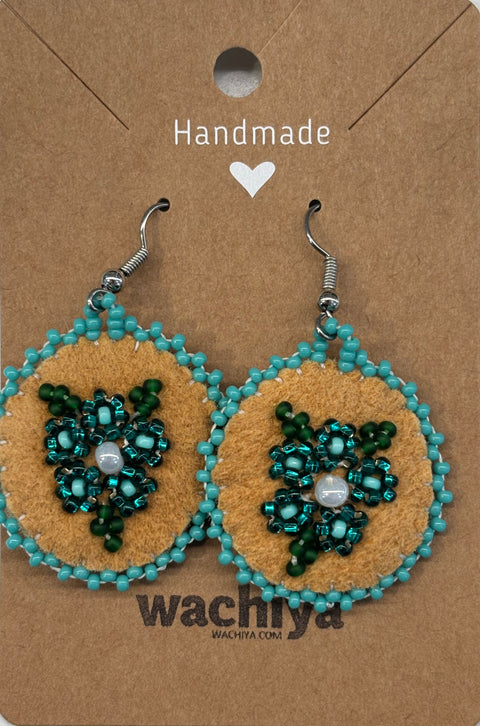 Round Cree Floral Beaded Moosehide Earrings (1")