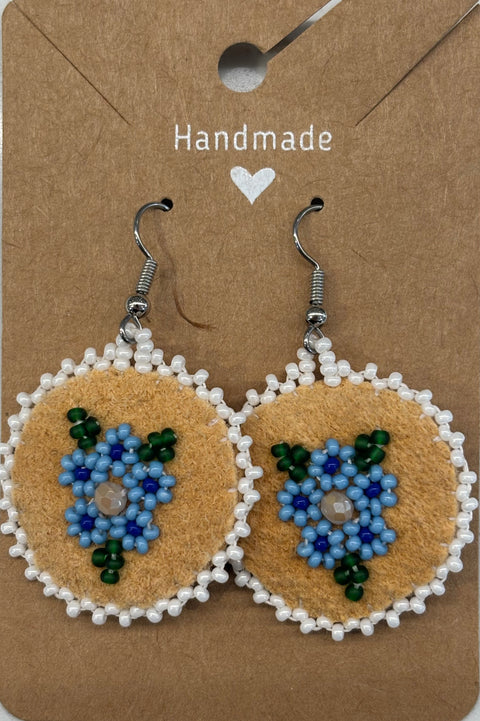 Round Cree Floral Beaded Moosehide Earrings (1")