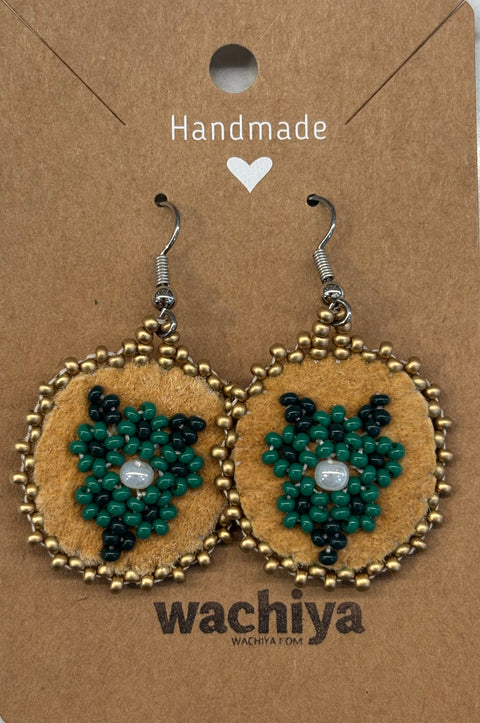 Round Cree Floral Beaded Moosehide Earrings (1")