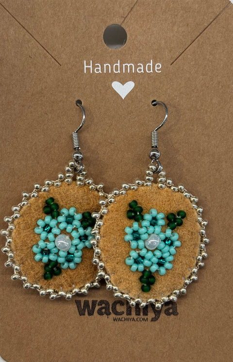 Round Cree Floral Beaded Moosehide Earrings (1")