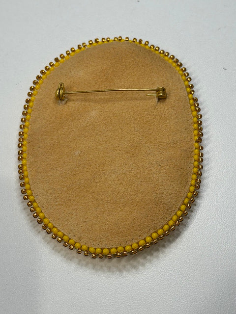 Oval Brooch Beaded on Moosehide
