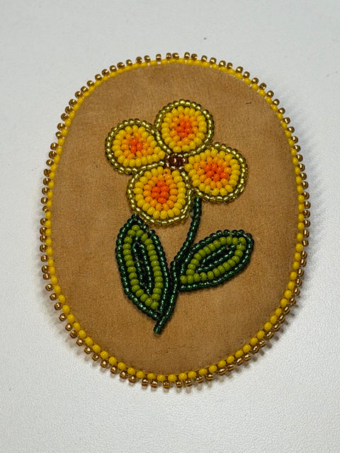 Oval Brooch Beaded on Moosehide