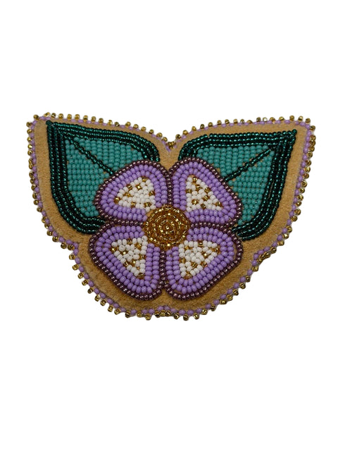 Floral Beaded Brooch on Moosehide