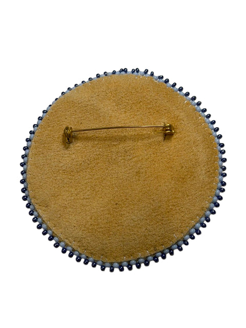 Round Beaded Brooch on Moosehide
