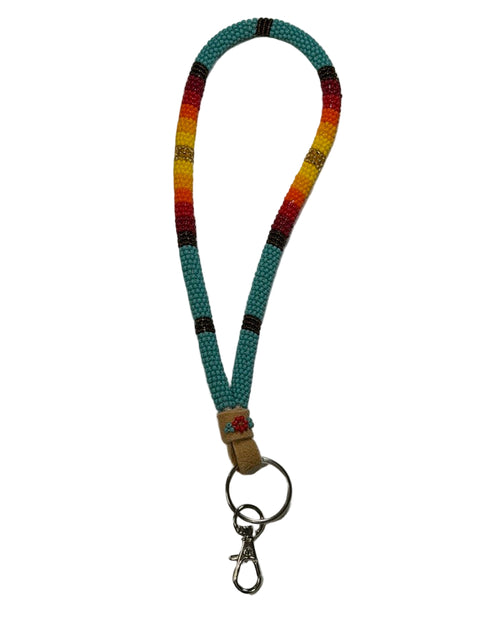 Beaded Wrist Lanyard – Turquoise & Sunset Tones