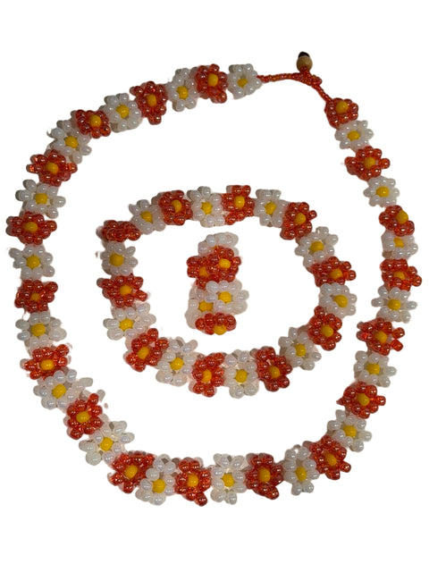 Sunrise Bloom Beaded Jewelry Set – Necklace, Bracelet & Ring