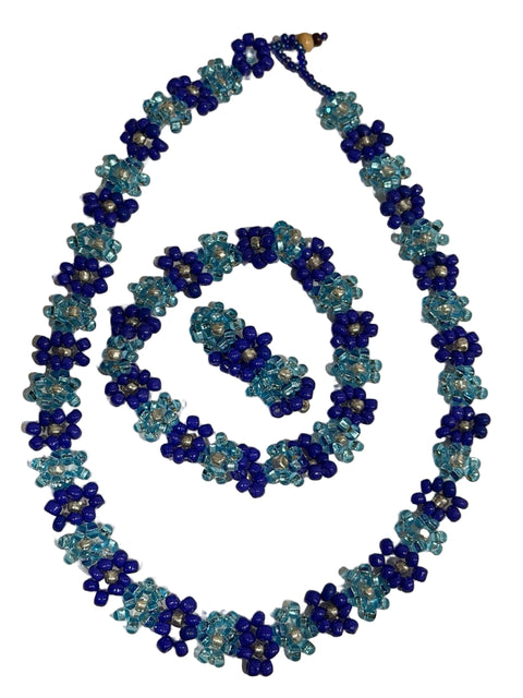 Midnight Bloom Beaded Jewelry Set – Necklace, Bracelet & Ring