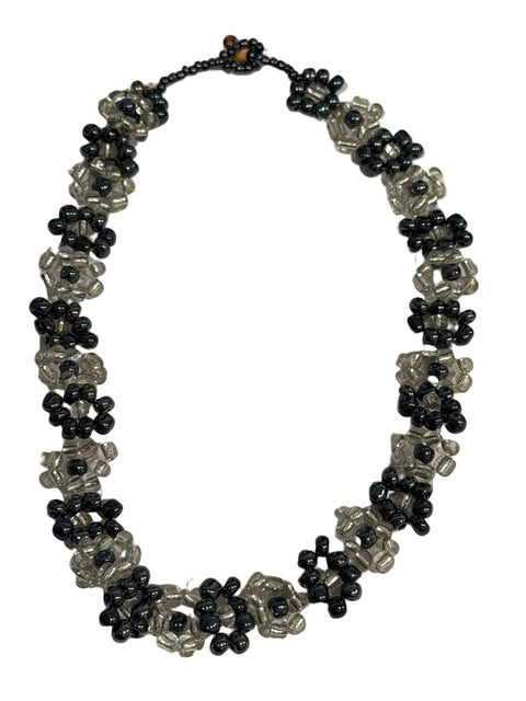 Black Ice Beaded Necklace – Handmade Floral Design