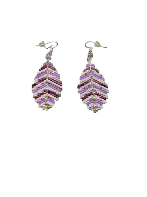 Beaded Feather Earrings – Autumn & Amethyst Series