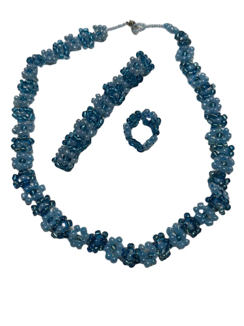 Whispers of Ice Beaded Jewelry Set – Necklace, Bracelet & Ring